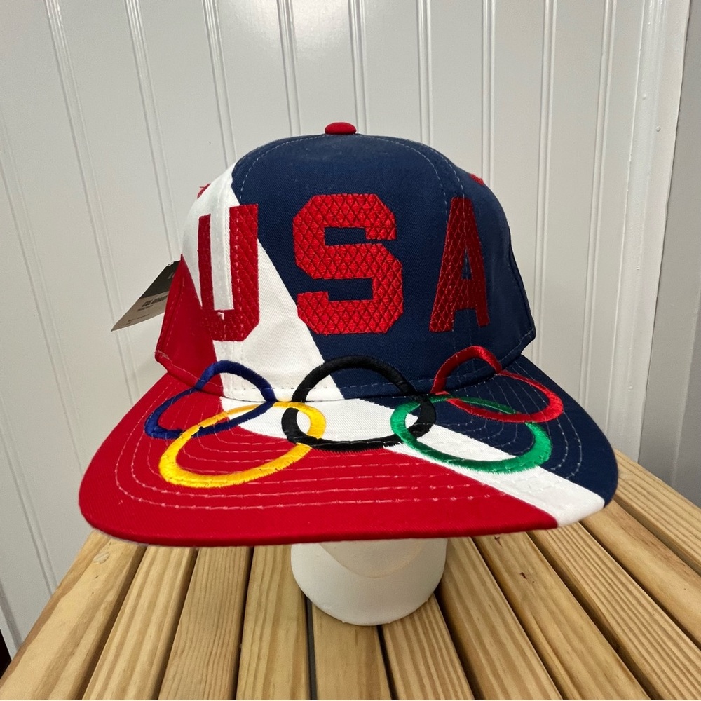 NWT Vintage Starter 1996 96 USA Olympics Ring Logo Hat Red White Blue Snap Back